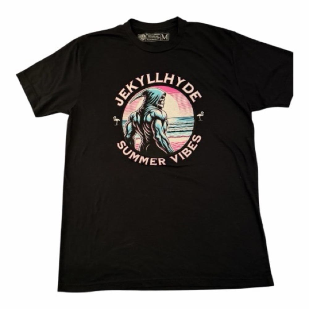 Jekyllhyde Summer Vibes Graphic Tee Men’s M Black Skull Beach Retro Shirt